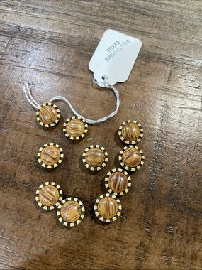 Vintage Button Set with Honey Brown & Black Pattern